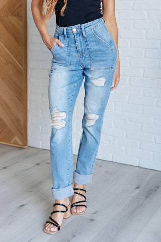 Aiden High Rise Patch Pocket Distressed Boyfriend Jeans-Jeans-Ave Shops-Motis & Co Boutique, Women's Fashion Boutique in Carthage, Missouri