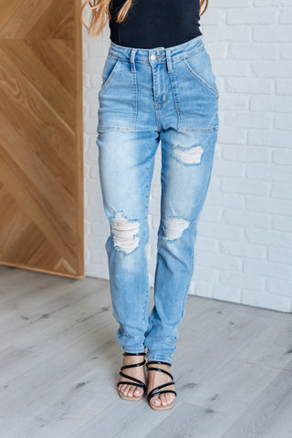 Aiden High Rise Patch Pocket Distressed Boyfriend Jeans-Jeans-Ave Shops-Motis & Co Boutique, Women's Fashion Boutique in Carthage, Missouri