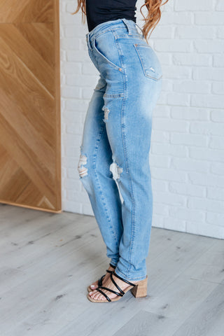 Aiden High Rise Patch Pocket Distressed Boyfriend Jeans-Jeans-Ave Shops-Motis & Co Boutique, Women's Fashion Boutique in Carthage, Missouri