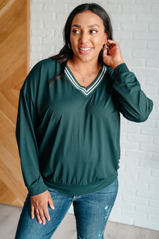 All Out Comfort V-Neck Pullover in Midnight Green-Long Sleeves-Ave Shops-Motis & Co Boutique, Women's Fashion Boutique in Carthage, Missouri