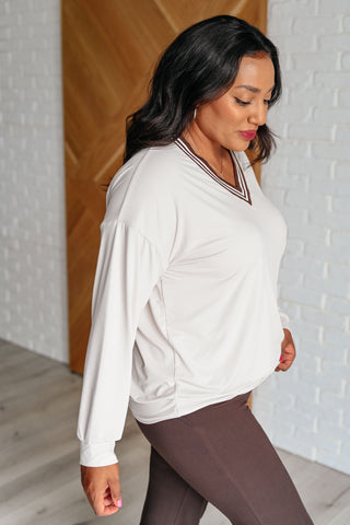 All Out Comfort V-Neck Pullover in Mocha Cream-Long Sleeves-Ave Shops-Motis & Co Boutique, Women's Fashion Boutique in Carthage, Missouri