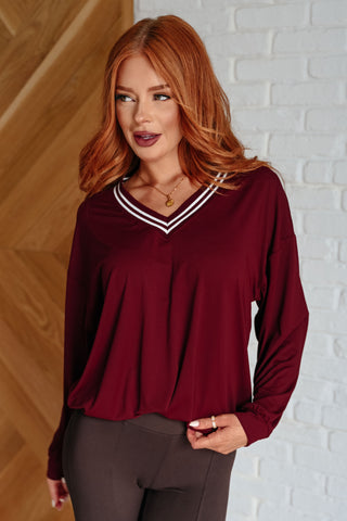 All Out Comfort V-Neck Pullover in Red Merlot-Long Sleeves-Ave Shops-Motis & Co Boutique, Women's Fashion Boutique in Carthage, Missouri