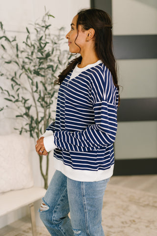 Almost Therapeutic Drop Shoulder Pullover in Navy-Sweaters-Ave Shops-Motis & Co Boutique, Women's Fashion Boutique in Carthage, Missouri