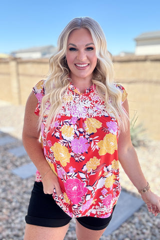 Among The Flowers Floral Top-Short Sleeves-Ave-Motis & Co Boutique, Women's Fashion Boutique in Carthage, Missouri