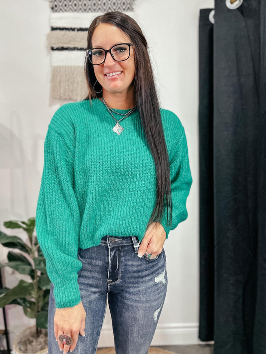 Andie Balloon Sleeve Knit Sweater Green