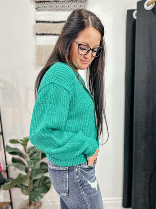 Andie Balloon Sleeve Knit Sweater Green-Sweaters-rc-Motis & Co Boutique, Women's Fashion Boutique in Carthage, Missouri