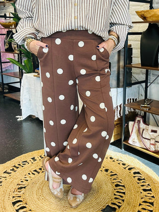 Nico Brown Polka Dot Wide Leg Pants