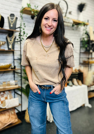 Keep It Simple Pocket Tee Taupe-Short Sleeves-Very J-Motis & Co Boutique, Women's Fashion Boutique in Carthage, Missouri