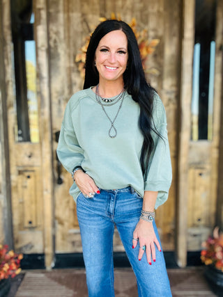 Raelee Ragland Oversized Sweatshirt Sage-Pullovers-HYFVE-Motis & Co Boutique, Women's Fashion Boutique in Carthage, Missouri