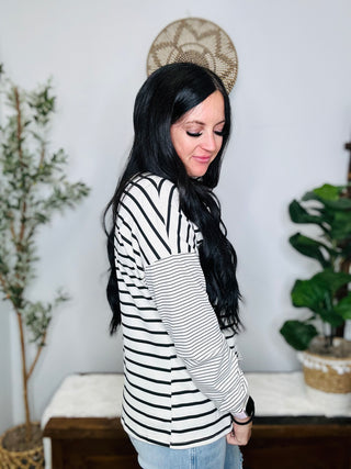 Ellie Black Striped Long Sleeve Top-Long Sleeves-Motis & CO-Motis & Co Boutique, Women's Fashion Boutique in Carthage, Missouri