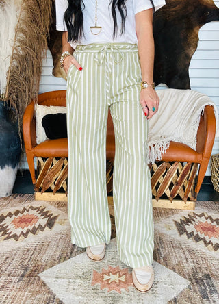 Griffin Green Striped Wide Leg Pants-Pants-blu pepper-Motis & Co Boutique, Women's Fashion Boutique in Carthage, Missouri