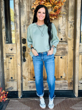 Raelee Ragland Oversized Sweatshirt Sage-Pullovers-HYFVE-Motis & Co Boutique, Women's Fashion Boutique in Carthage, Missouri