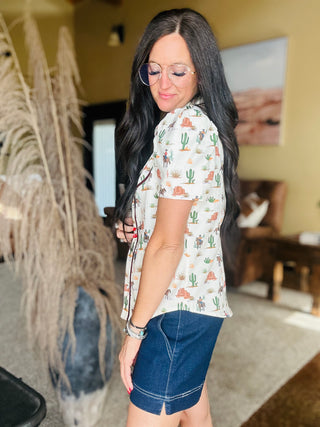 Callie Western Print Pearl Snap Blouse-Short Sleeves-Lucky & Blessed-Motis & Co Boutique, Women's Fashion Boutique in Carthage, Missouri