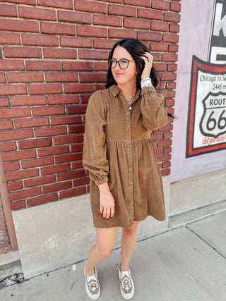 Willow Vintage Brown Baby Doll Dress-Dresses-Jodifl-Motis & Co Boutique, Women's Fashion Boutique in Carthage, Missouri