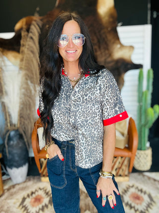 Reba Red Trim Leopard Top-Short Sleeves-Jodifl-Motis & Co Boutique, Women's Fashion Boutique in Carthage, Missouri