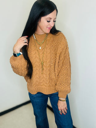 Chunky Mock Neck Balloon Sleeve Topez Sweater- Crystal-Sweaters-POL-Motis & Co Boutique, Women's Fashion Boutique in Carthage, Missouri