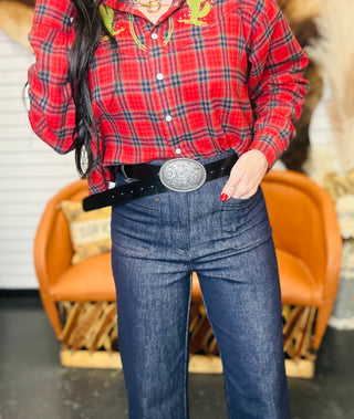 Fargo Black Belt with Floral Buckle-Belts-anbfashion-Motis & Co Boutique, Women's Fashion Boutique in Carthage, Missouri