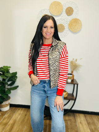 Barb Striped Crew Neck Pullover -Red-Pullovers-staccato-Motis & Co Boutique, Women's Fashion Boutique in Carthage, Missouri