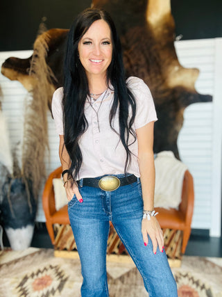 Annie Pink Pearl Snap Blouse-Short Sleeves-Lucky & Blessed-Motis & Co Boutique, Women's Fashion Boutique in Carthage, Missouri