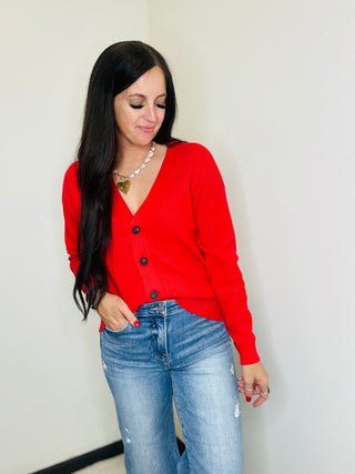 Button Front Cardigan Sweater in Red - Holly-Cardigans-Zenana-Motis & Co Boutique, Women's Fashion Boutique in Carthage, Missouri