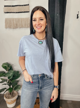 Keep It Simple Pocket Tee Blue-Short Sleeves-Very J-Motis & Co Boutique, Women's Fashion Boutique in Carthage, Missouri