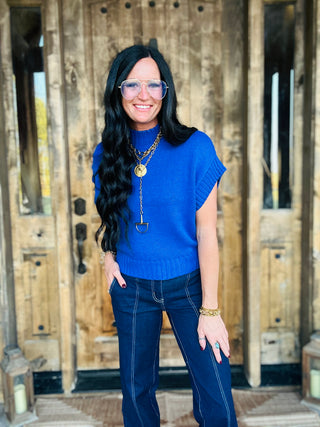 Jane Mock Neck Sweater Vest Blue