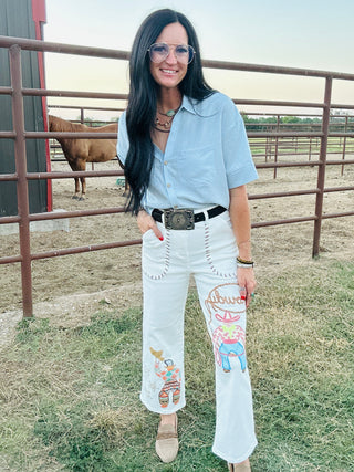 Howdy White Cowboy Jeans-Pants-ee: some-Motis & Co Boutique, Women's Fashion Boutique in Carthage, Missouri