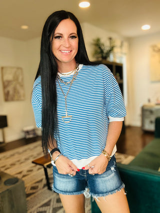 Jacy Striped Banded Top-Short Sleeves-Zenana-Motis & Co Boutique, Women's Fashion Boutique in Carthage, Missouri