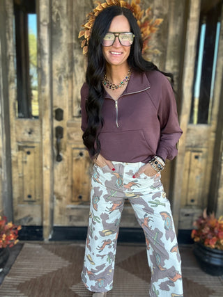 Ellis Western Cow Print Wide Leg Jeans