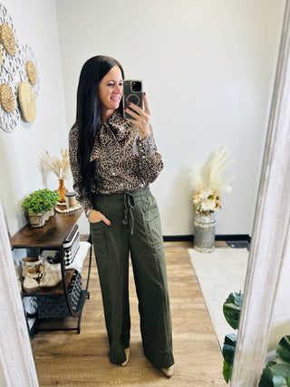 Willow Wild Satin Tie Neck Blouse-Long Sleeves-2 Fly-Motis & Co Boutique, Women's Fashion Boutique in Carthage, Missouri