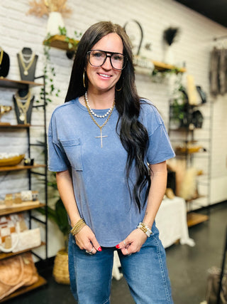 Keep It Simple Pocket Tee Blue-Short Sleeves-Very J-Motis & Co Boutique, Women's Fashion Boutique in Carthage, Missouri