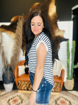 Diane Striped Henley Tee-Short Sleeves-blu pepper-Motis & Co Boutique, Women's Fashion Boutique in Carthage, Missouri