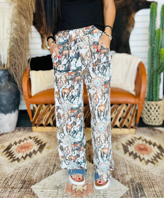Run Wild Ribbed Western Print Pants
