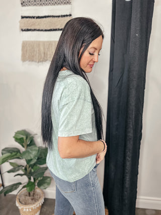 Keep It Simple Pre-Washed Pocket Tee Sage-Short Sleeves-Very J-Motis & Co Boutique, Women's Fashion Boutique in Carthage, Missouri
