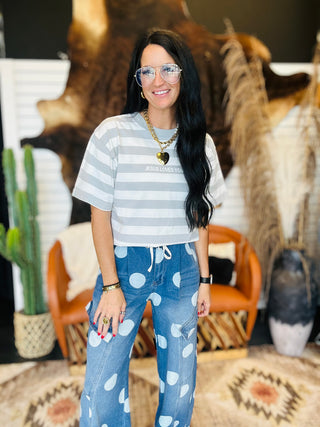 Quentin Polka Dot Denim Barrel Jeans-Jeans-BiBi-Motis & Co Boutique, Women's Fashion Boutique in Carthage, Missouri
