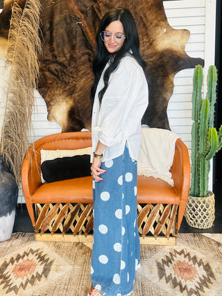 Quinn Polka Dot Denim Overalls-Pants-BiBi-Motis & Co Boutique, Women's Fashion Boutique in Carthage, Missouri