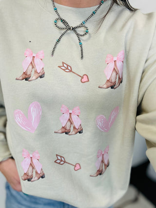 Boots and Bows Graphic Sweatshirt-Pullovers-Motis & CO-Motis & Co Boutique, Women's Fashion Boutique in Carthage, Missouri