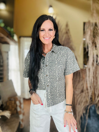 Donna Boxy Leopard Denim Top-Short Sleeves-Pretty Bash-Motis & Co Boutique, Women's Fashion Boutique in Carthage, Missouri