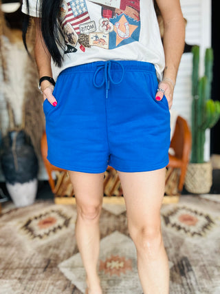 Kobe Royal Blue Fleece Shorts-Shorts-Papermoon-Motis & Co Boutique, Women's Fashion Boutique in Carthage, Missouri