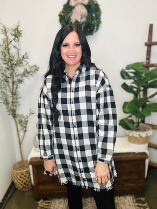 Starla Oversized Black Plaid Shirt-Long Sleeves-Risen-Motis & Co Boutique, Women's Fashion Boutique in Carthage, Missouri