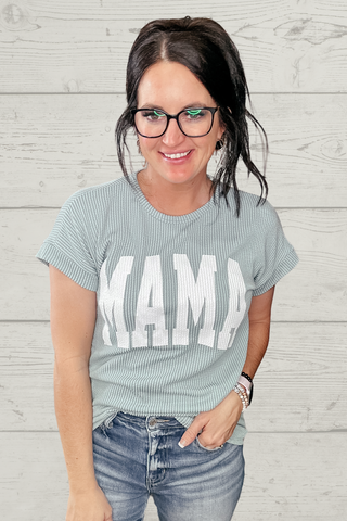 Mama Ribbed Dolman Sleeve Top Sage-Graphic Tees-HEIMISH-Motis & Co Boutique, Women's Fashion Boutique in Carthage, Missouri