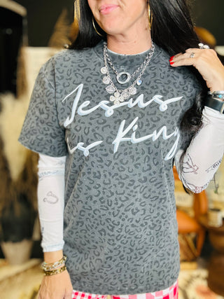 Jesus is King Black Leopard Graphic Tee-Graphic Tees-Wicker Road-Motis & Co Boutique, Women's Fashion Boutique in Carthage, Missouri