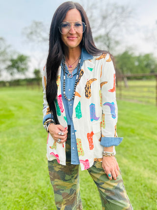 Loretta Western Boot Blazer-Blazers-Taelynn-Motis & Co Boutique, Women's Fashion Boutique in Carthage, Missouri