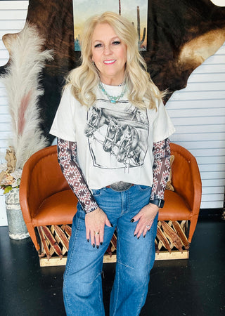 XOXO Three Horses Boxy Graphic Tee-Graphic Tees-XOXO ART & Co-Motis & Co Boutique, Women's Fashion Boutique in Carthage, Missouri