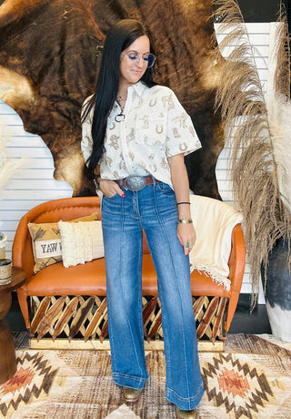 Sadie Western Print Button Front Blouse