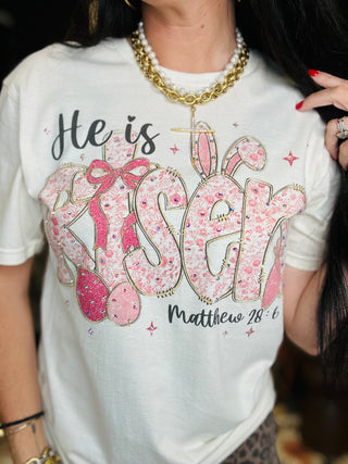 He Is Risen Easter Graphic Tee-Graphic Tees-JKoons-Motis & Co Boutique, Women's Fashion Boutique in Carthage, Missouri