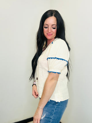 Rachel Ruffel Sleeve Gauze Top-Short Sleeves-GiGiO-Motis & Co Boutique, Women's Fashion Boutique in Carthage, Missouri