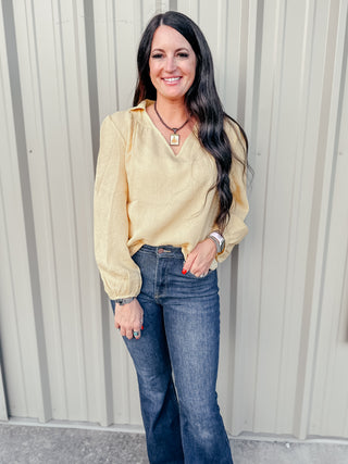 Dusty Gold Textured Blouse-Long Sleeves-And the Why-Motis & Co Boutique, Women's Fashion Boutique in Carthage, Missouri