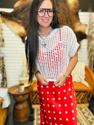 Carlie Crochet White Short Sleeve Top-Sweaters-ee: some-Motis & Co Boutique, Women's Fashion Boutique in Carthage, Missouri