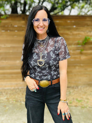 Get Western Sheer Mesh Top-Short Sleeves-Howdy Hanny-Motis & Co Boutique, Women's Fashion Boutique in Carthage, Missouri